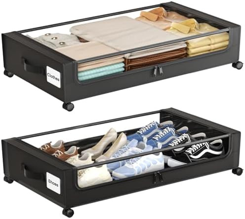 Under Bed Storage with Wheels,XXL 60L Under Bed Storage Containers with Clear Lids, Rolling Under... | Amazon (US)