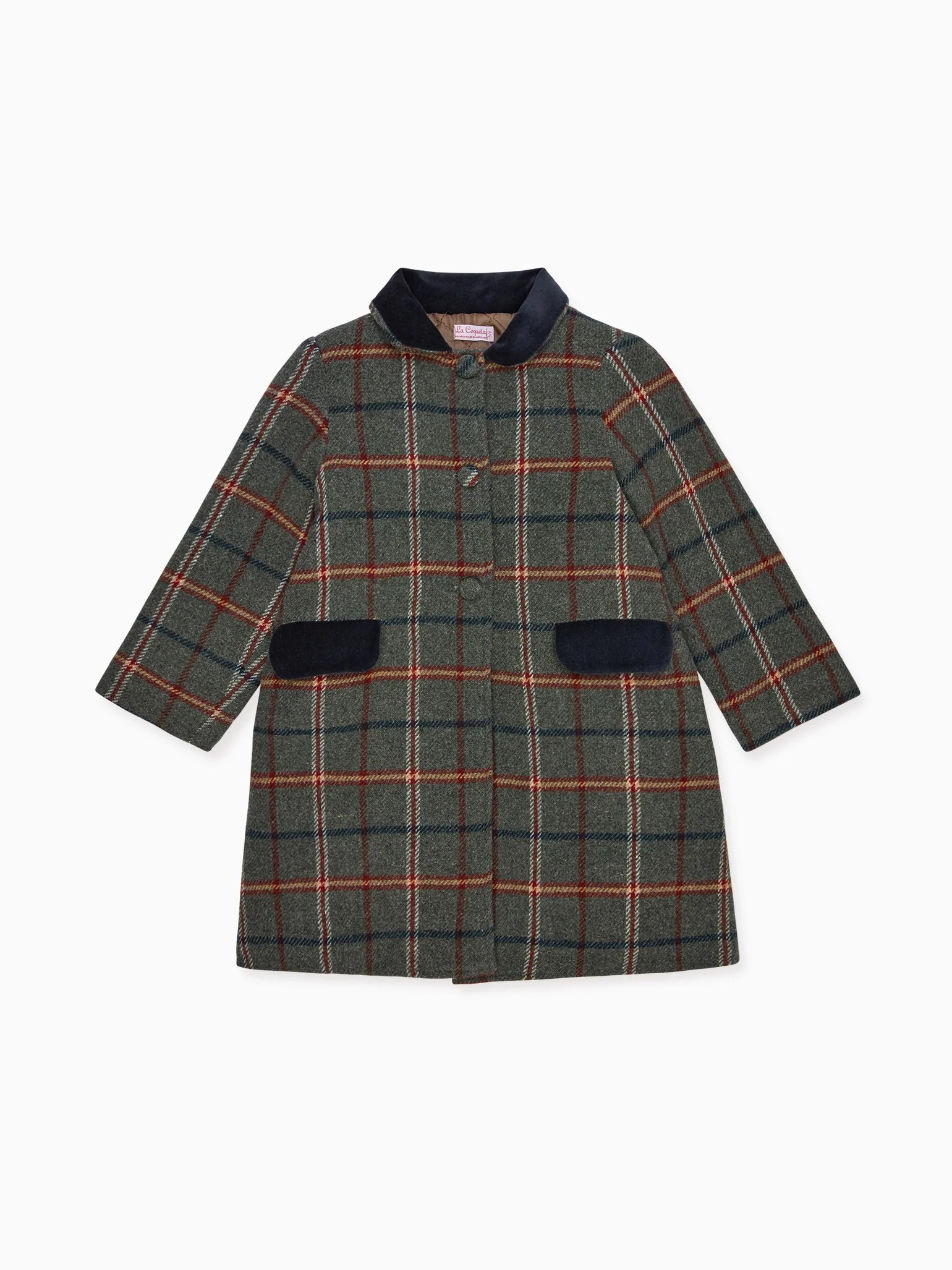 Olive Check Alicia Girl Wool Coat | La Coqueta (US)