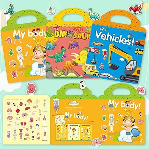 Reusable Kids Sticker Book, Learning Toys for Boys & Girls, Dinosaurs, Vehicles & Human Body Stic... | Amazon (US)