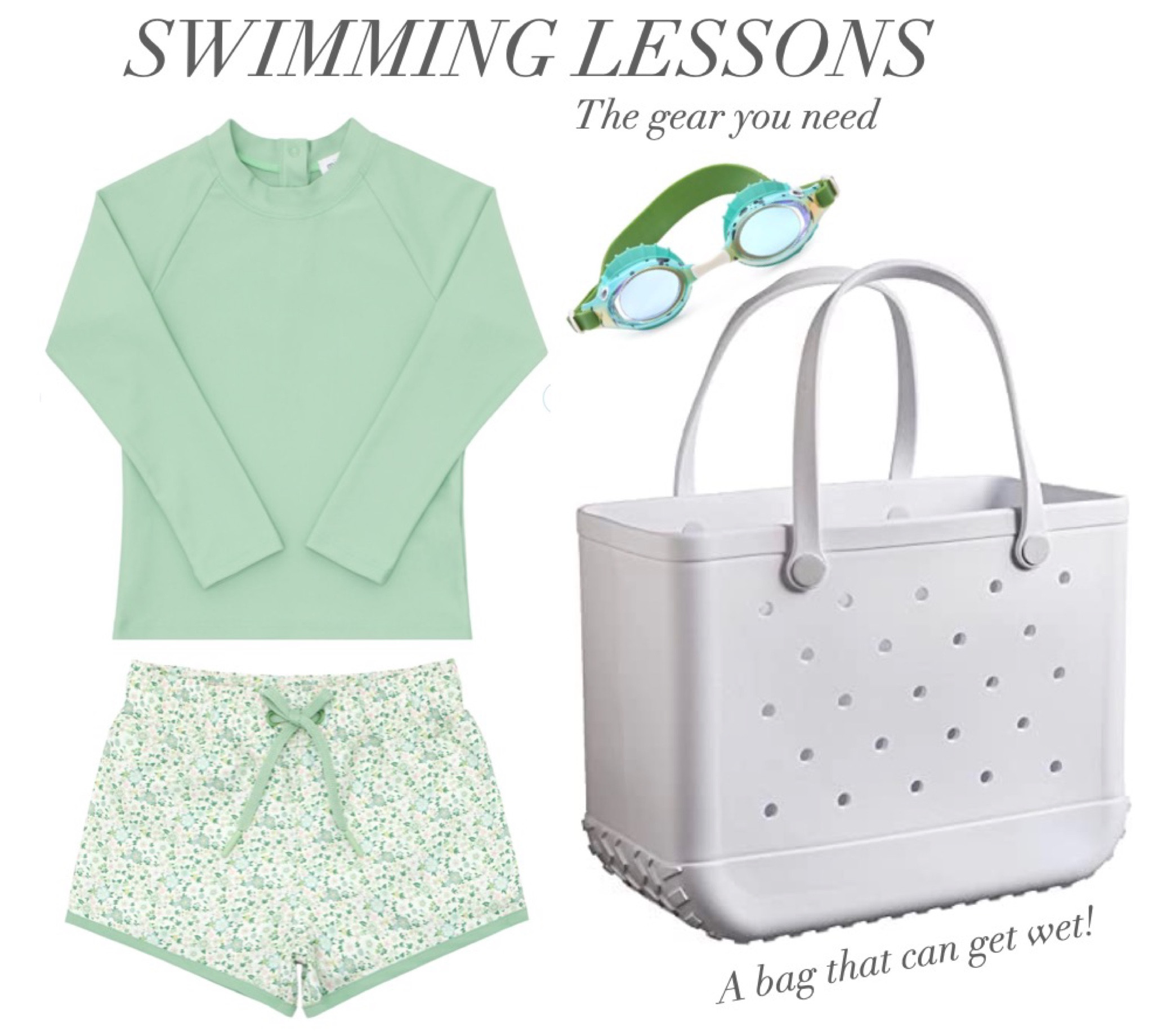 We just started swimming lessons again and I had a few learnings:
- my kids are used to sun shirts and still wanted to wear them at lessons
- my bag got totally soaked and I just ordered this rubber one for next time
- the goggles sold at the location broke same day so we got some cute fun new ones elsewhere. 

#LTKkids #LTKswim #LTKtravel