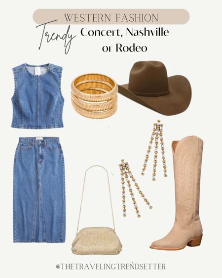 Western fashion, trendy concert, outfits, country music, concert outfit, Nashville outfit, denim on denim, Rodeo, fashion, western style, Rodeo, Houston, Tova, neutral, cream, boots, Kendra Scott, earrings, gold, bagels, cowboy hat, cowgirl hat, hat, gold purse, revolve Abercrombie, denim, denim, maxi skirt, trendy outfit, ideas


#LTKsalealert #LTKfindsunder50 #LTKfindsunder100