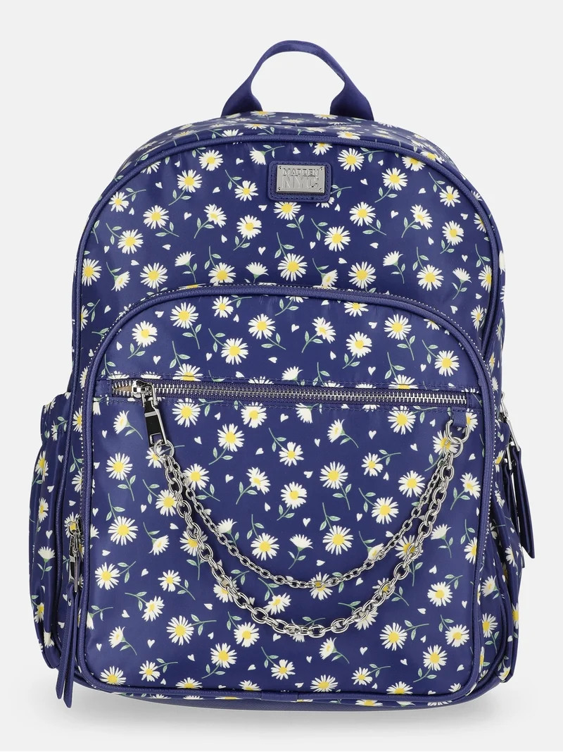 Madden NYC Women's Dome Backpack with Chain Accent, Navy Daisy | Walmart (US)