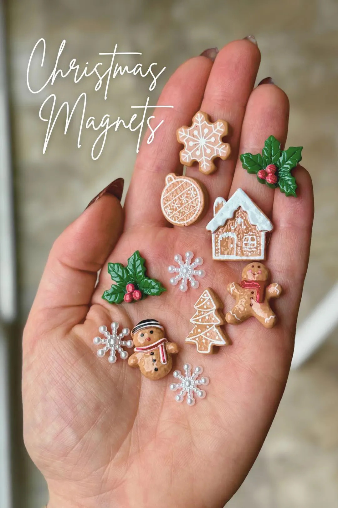 Handmade Christmas Magnets: Gingerbread, Snowflake, Holly Decor - Set of 11 - Etsy | Etsy (US)