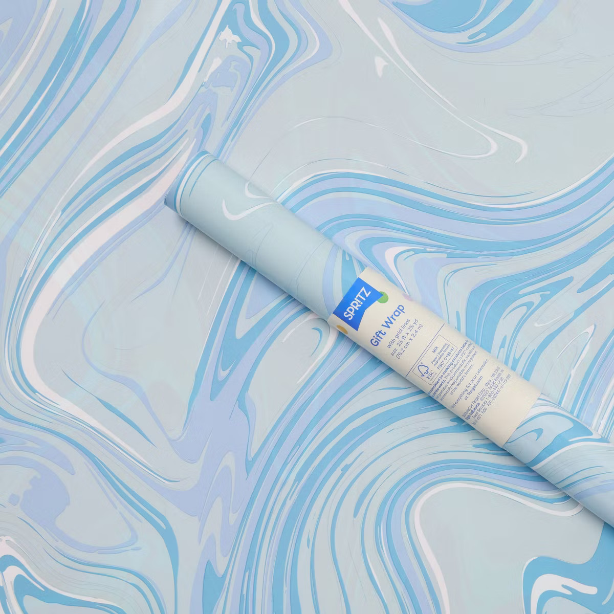 96"x30" Dual Sided Marble Swirl Pattern Wrapping Paper Blue/Pink - Spritz™ | Target