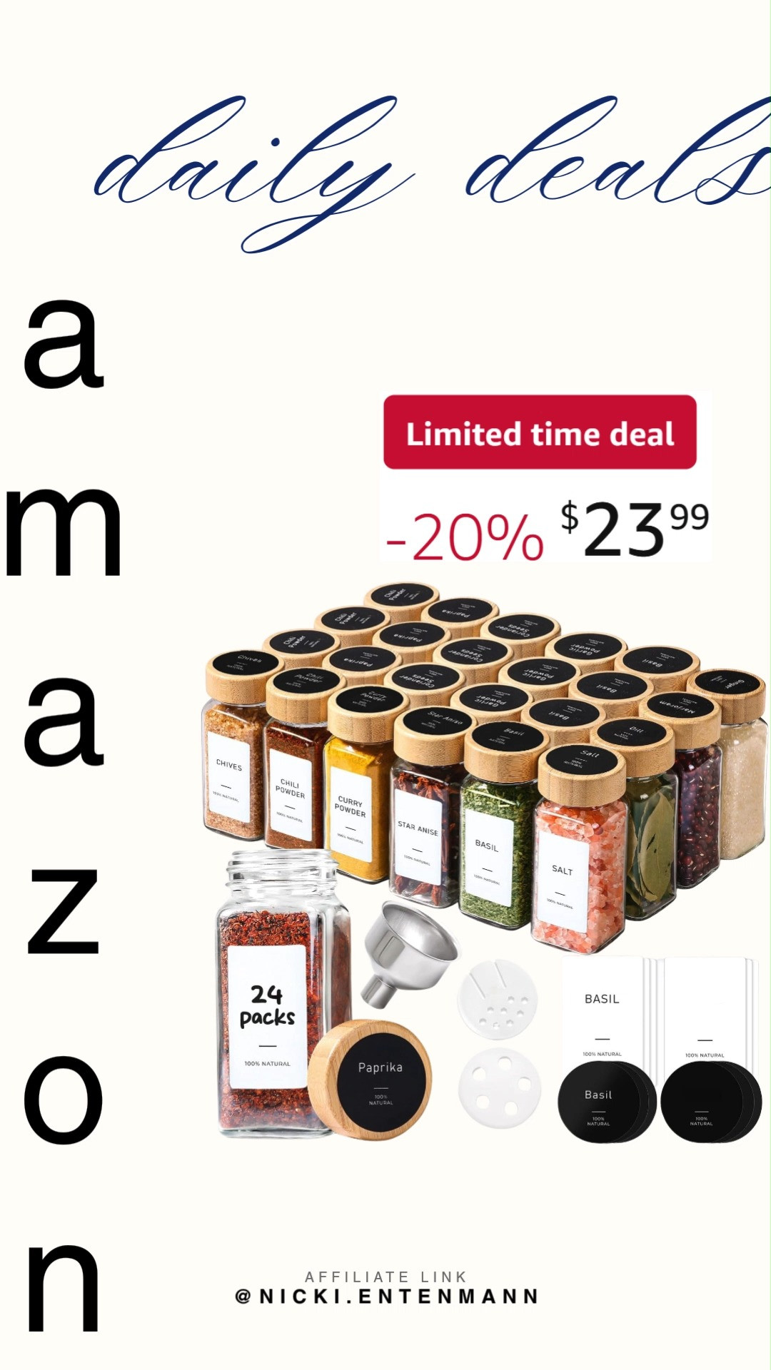 Spice up your kitchen with these Glass Spice Jars featuring six extra shaker inserts and ninety‑three labels. Organization meets charm, turning every meal into a flavorful masterpiece. 🌿✨🍴  

#GlassSpiceJars #KitchenStorage #SpiceOrganization #CookingEssentials #PantryGoals #HomeOrganization #KitchenDecor #CookingTools #FoodieFinds #StorageSolutions 

 #LTKfoodie #LTKHome #LTKSaleAlert