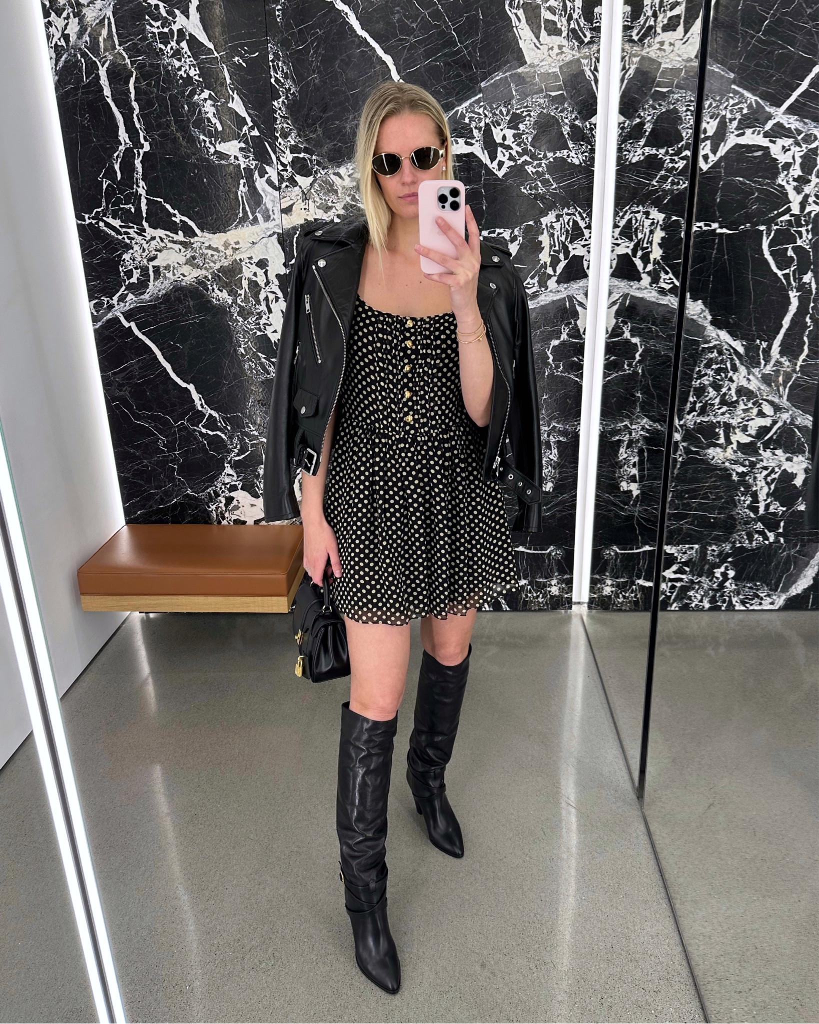 Cute summery dress but make it edgy for a night out.
Now in-store! 
#celine #ootd #summerstyle #summerdress ##celinedress #celinebyhedislimane #celineboots #celinebag #celinesunglasses #leatherjacket 

#LTKSeasonal #LTKFind
