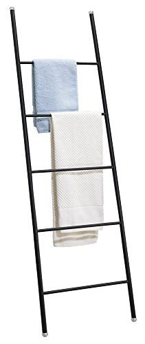 mDesign Free Standing Bath Towel Bar Storage Ladder - 5 Rungs, Matte Black | Amazon (US)