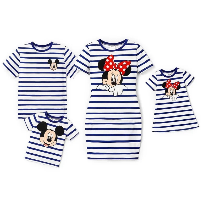 Disney Womens Dresses Minnie Mouse Graphic Striped Short Sleeve Dress Family Couple Matching Set | Walmart (US)