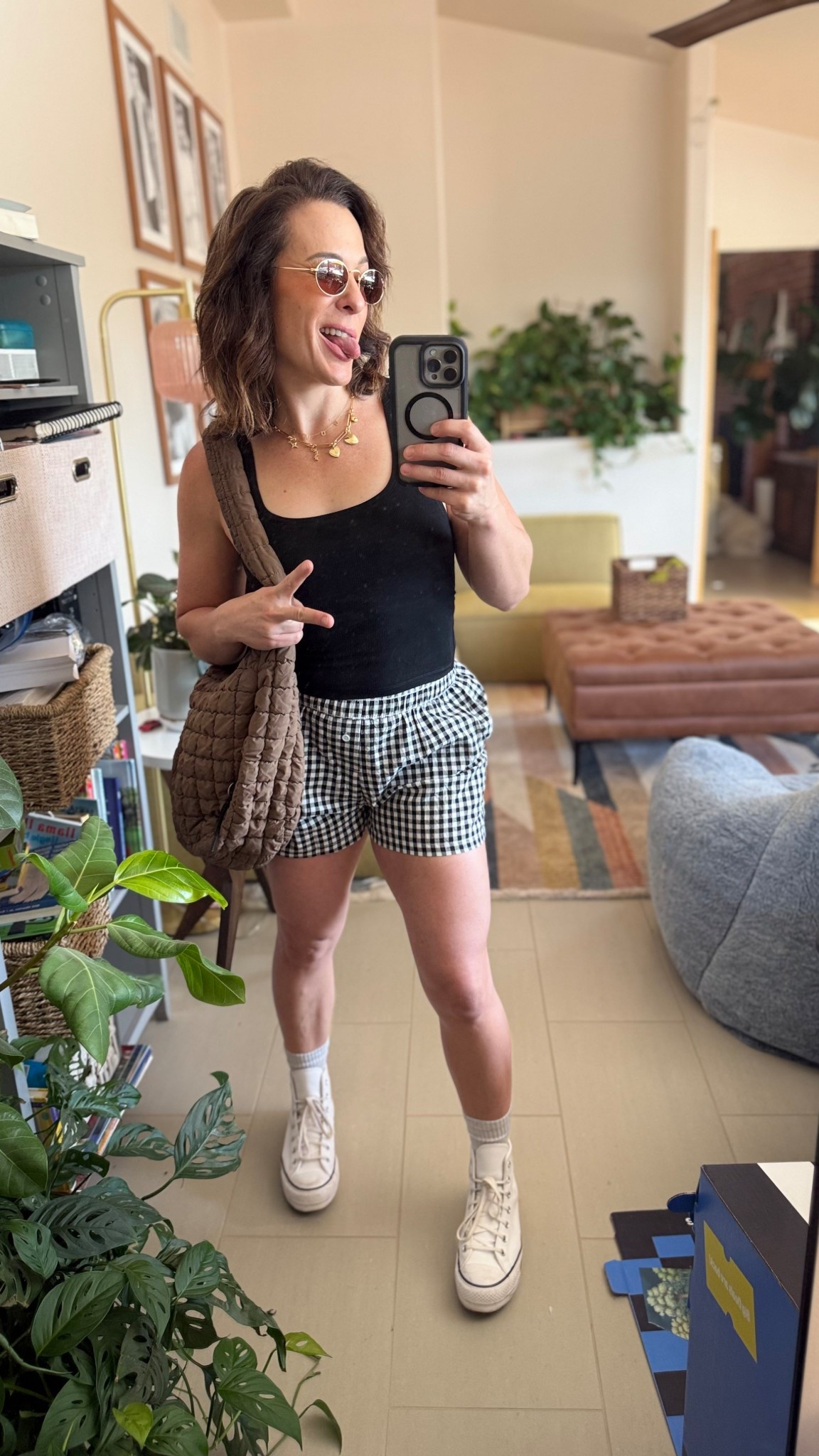 Best pre-period outfit. I mean…boxer shorts! 

Shorts: size small, but think a medium would be better! 

Shirt: size medium. Built in padding and bra + SO SOFT! 
