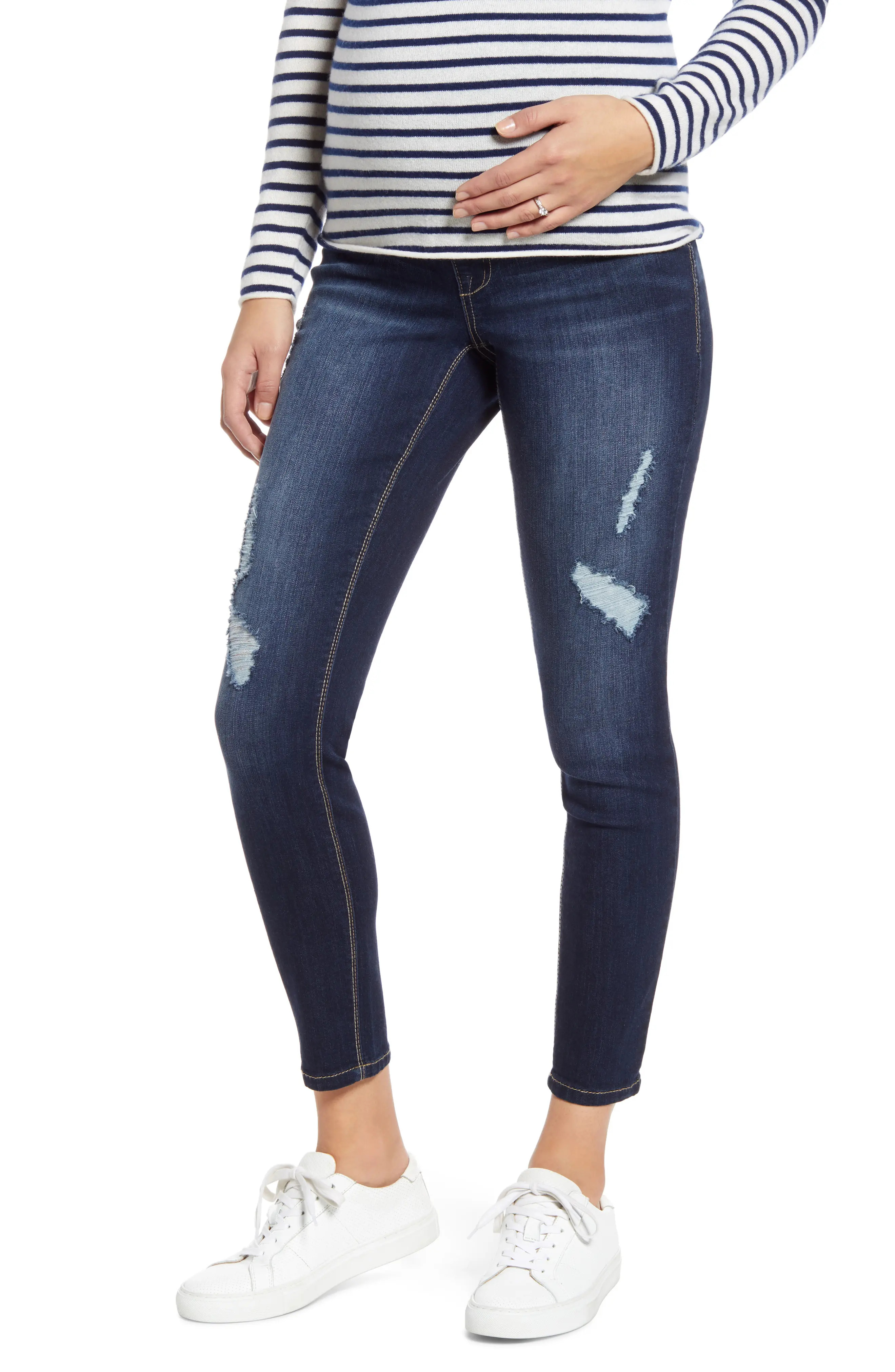Women's 1822 Denim Ripped Ankle Skinny Maternity Jeans, Size 27 - Blue | Nordstrom
