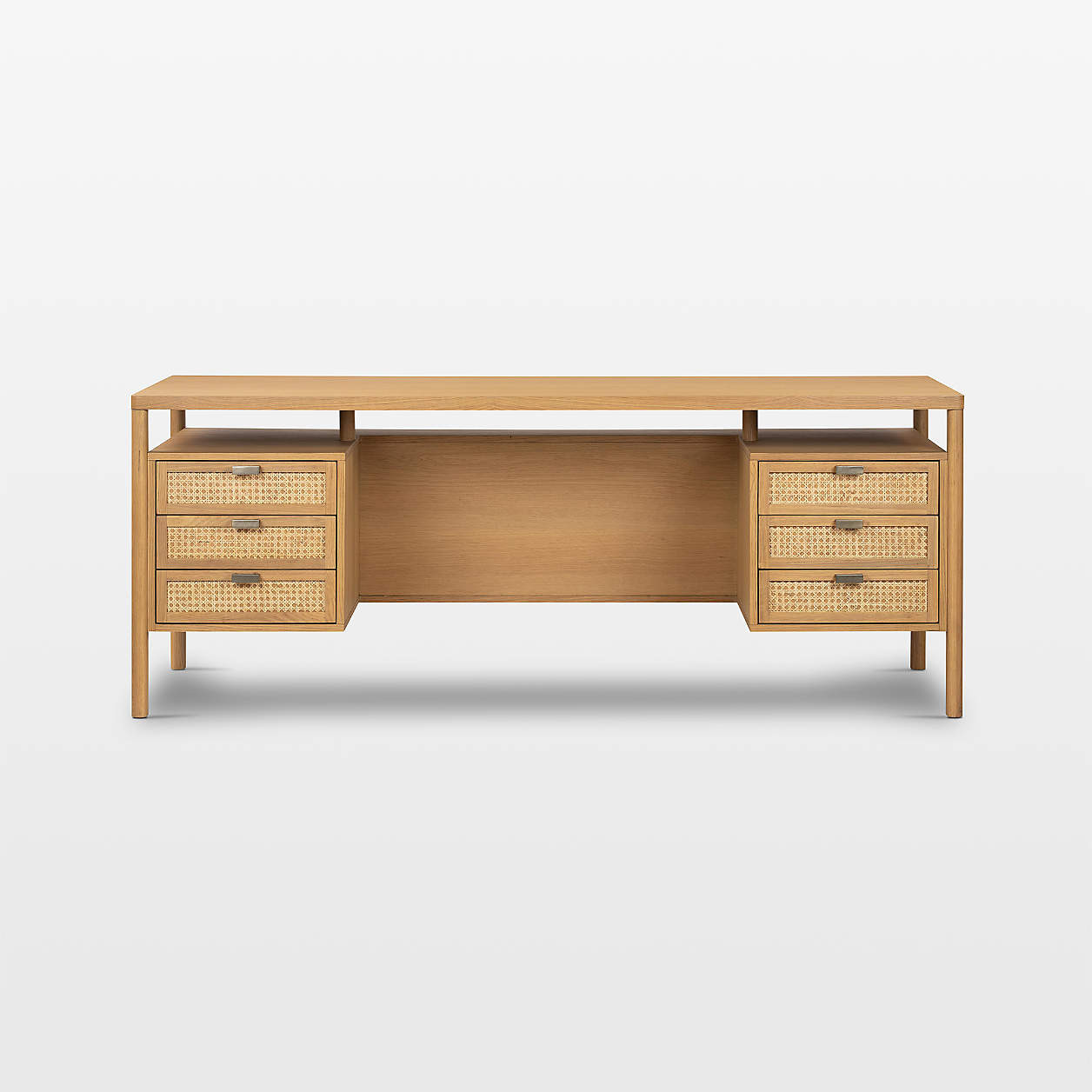 Tisdell Cane and Khaki Oak Wood Desk with Drawers + Reviews | Crate & Barrel | Crate & Barrel