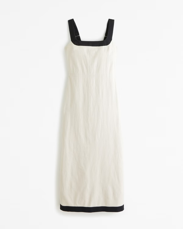 Linen-Blend Squareneck Column Midi Dress | Abercrombie & Fitch (US)