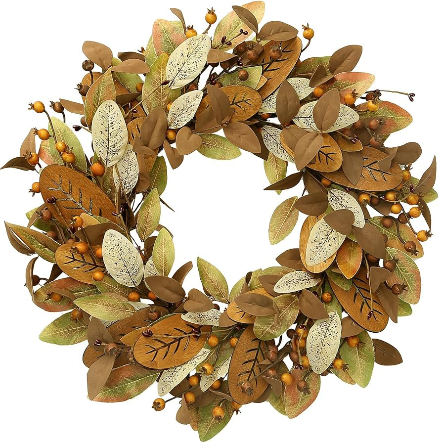 Sggvecsy Fall Wreath 19’’ Artificial Autumn Front Door Wreath with Wooden Dark Magnolia Leave... | Amazon (US)