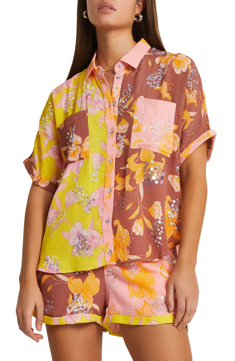 Sequined Mixed Print Shirt | Nordstrom