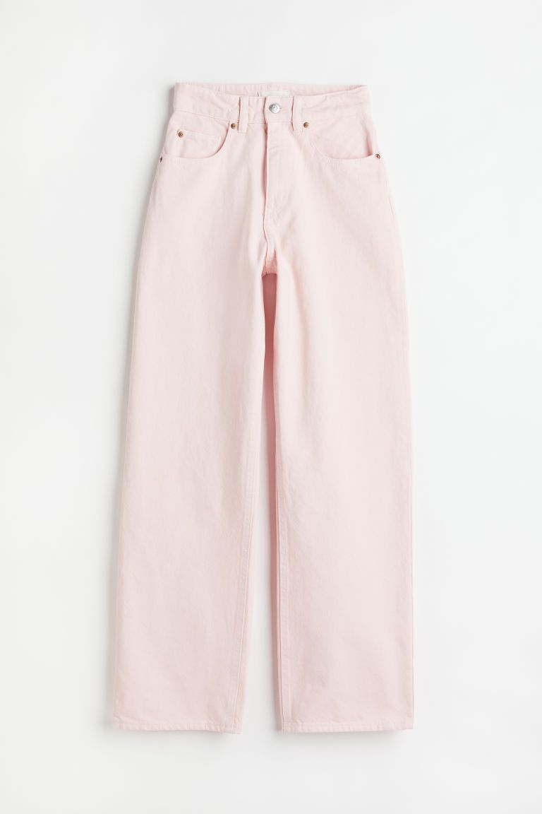 H & M - Loose Straight High Jeans - Pink | H&M (US + CA)