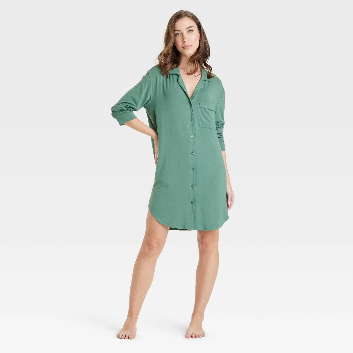 Women's Cloud Knit Notch Collar Long Sleeve NightGown - Auden™ | Target