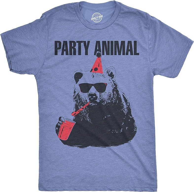 Mens Party Animal Funny Bear Tee Birthday Shirts Hilarious Party Time Novelty T Shirt | Amazon (US)