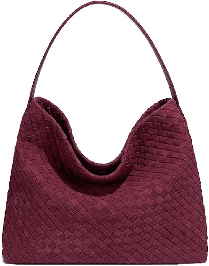 Woven Suede Shoulder Bag for Women Suede Hobo Bag Tote Elegant Handbag Satchel for Work Travel | Amazon (US)