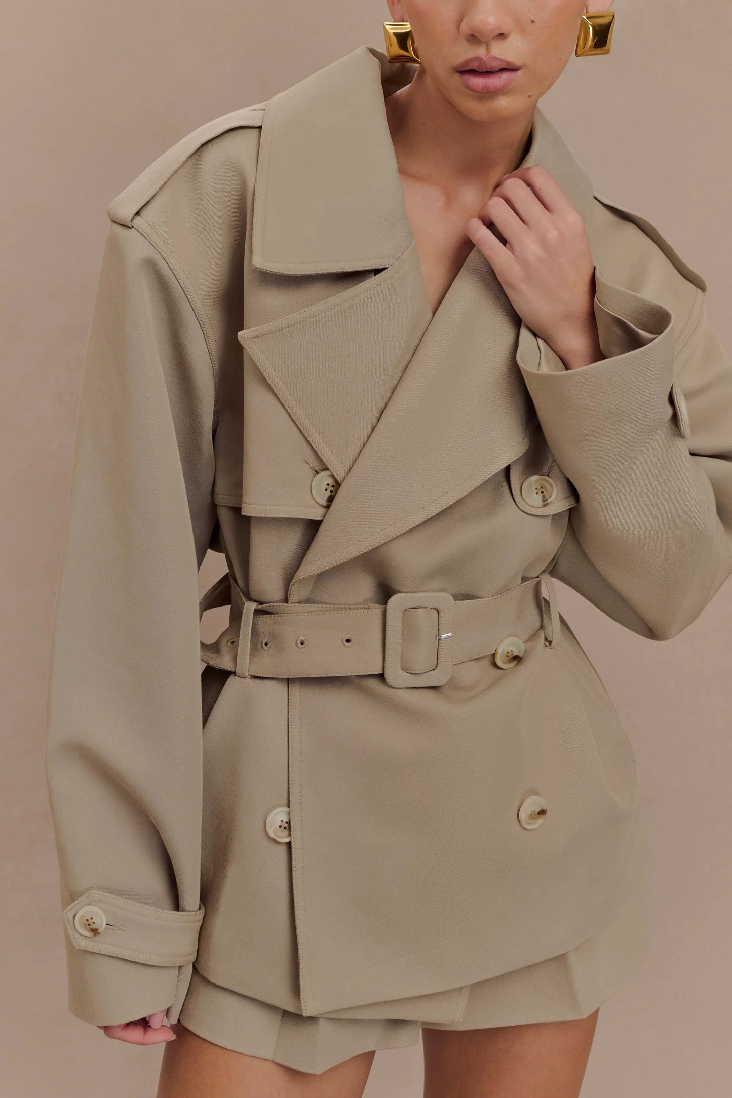 Alden Short Trench Jacket - Pebble | MESHKI US