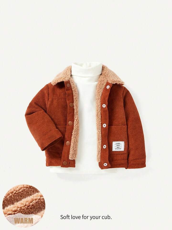 Cozy Cub Baby Boy Borg Collar Teddy Lined Corduroy Coat | SHEIN