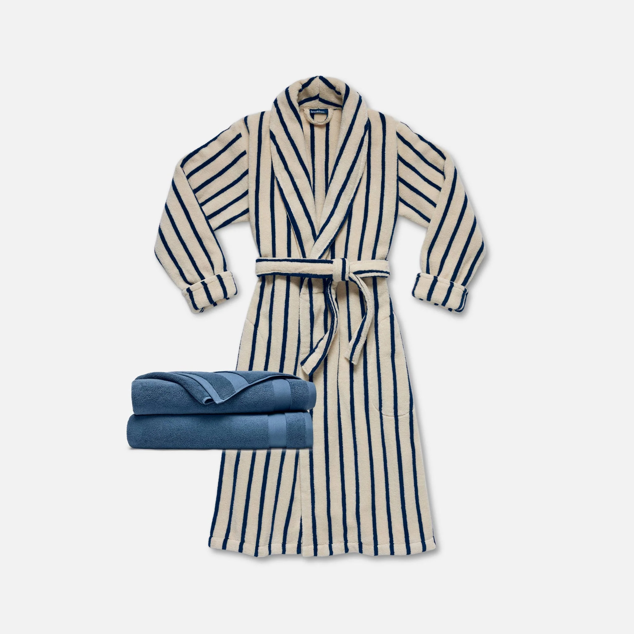 Brooklinen Super-Plush Towel and Robe Bundle in Striped Botanical Green | Brooklinen