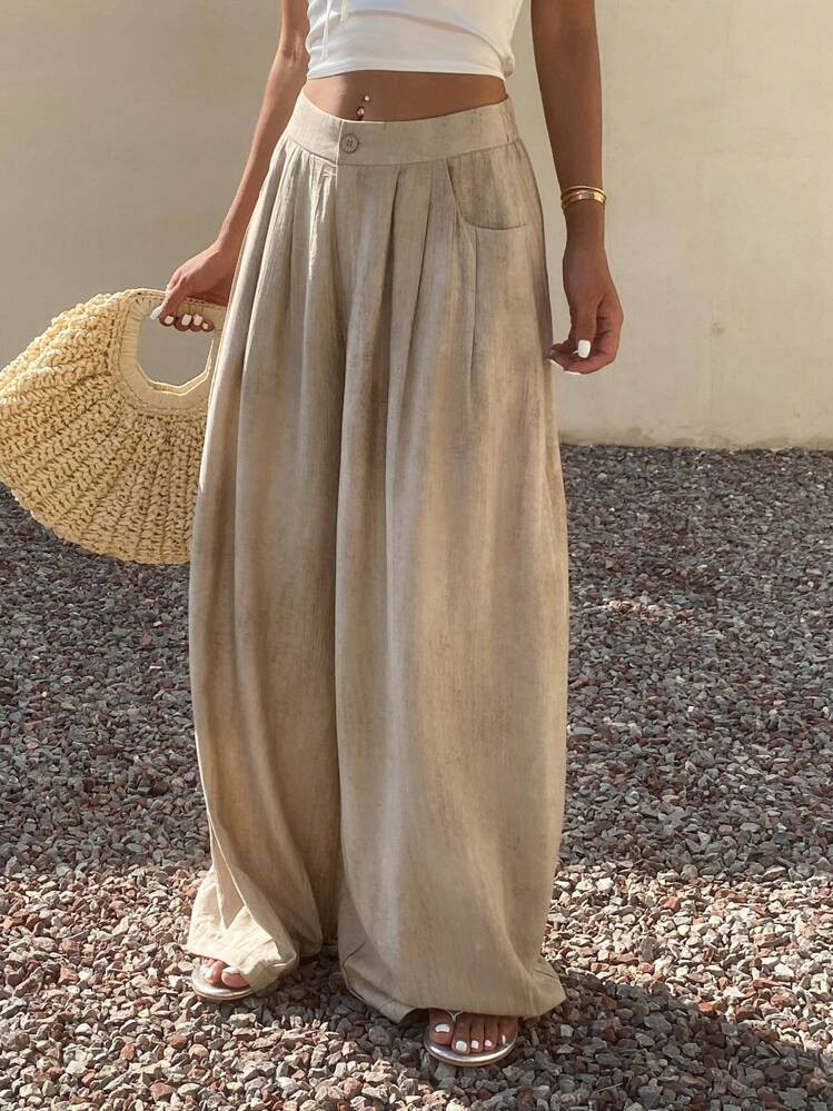 DAZY Tie-Dye Loose Vacation Wide Leg Pants With Pockets, Casual Summer Women Long Trousers,Teache... | SHEIN