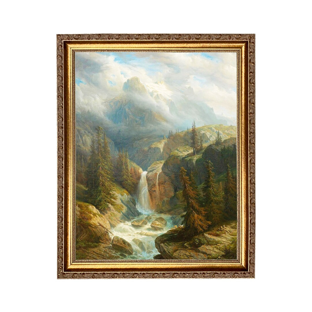 Waterfall Landscape Framed Oil Painting Print on Canvas, Mountain Landscape, Waterfall Painting, ... | Etsy (US)