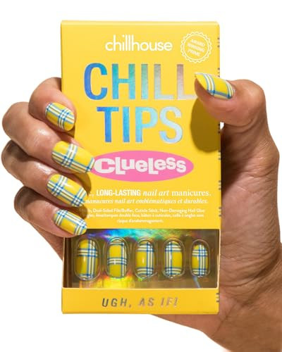 Chillhouse Chill Tips Signatures Press On Nails Kit, Clueless Collection: Ugh, As If - 24 Nail Shapes & Sizes, Dual-Sided Buffer & File, Cuticle Stick & Glue - Long-Lasting Nail Art Manicures | Amazon (US)