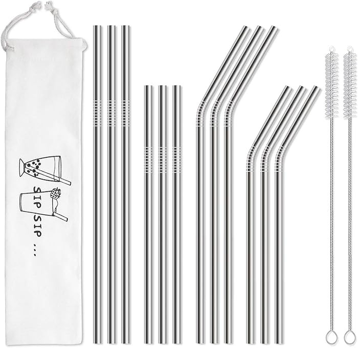 Hiware 12-Pack Reusable Stainless Steel Metal Straws with Case - Long Drinking Straws for 30 oz a... | Amazon (US)