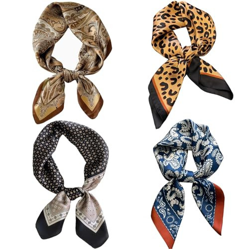 Uausyaly Neck Scarf Bandanas for Men, 4PCS Satin Silk Feeling Head Scarfs, Fashion Lightweight Neckerchief Square Purse Scarf Cowboy Scarves, 27.5” x 27.5” | Amazon (US)