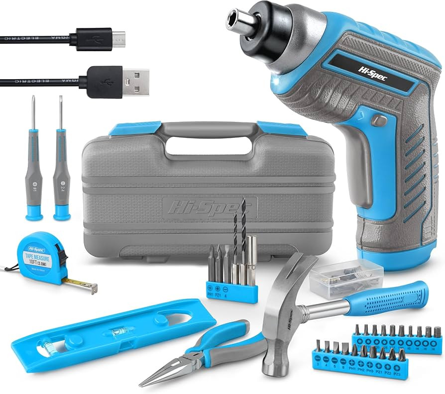 Hi-Spec 35pc Red Tool Kit with 3.6V USB Electric Screwdriver and Drill Set. Complete Basic Tool S... | Amazon (US)
