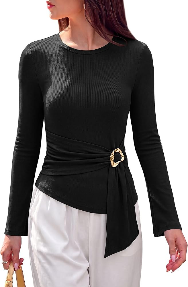 PRETTYGARDEN Asymmetrical Tops for Women Long Sleeve Top | Amazon (US)