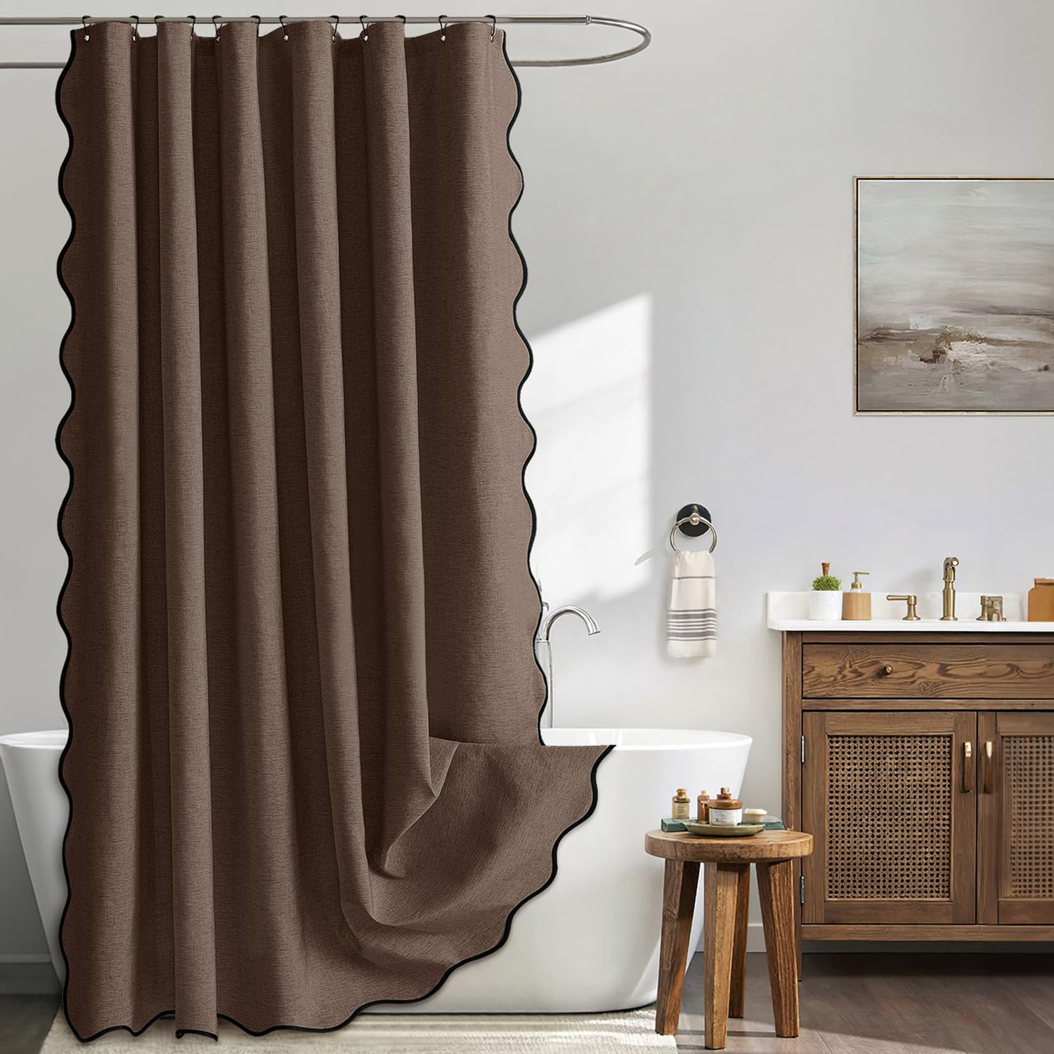 MIULEE 84" Long Scalloped Shower Curtain Linen Textured with 12 Metal Hooks Cute Extra Long Heavy... | Amazon (US)