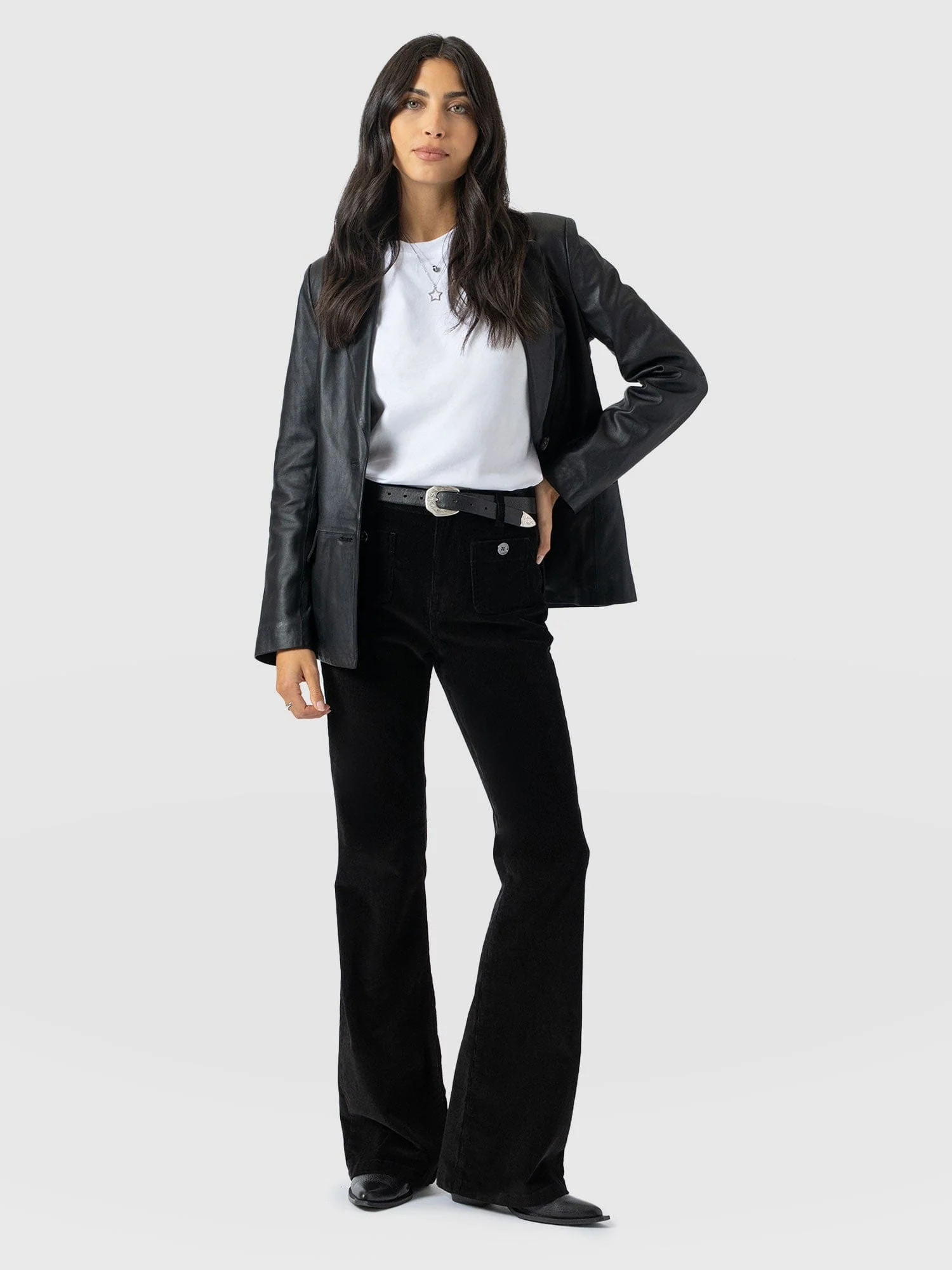 Bowie Flared Pant - Black Cord | Saint + Sofia