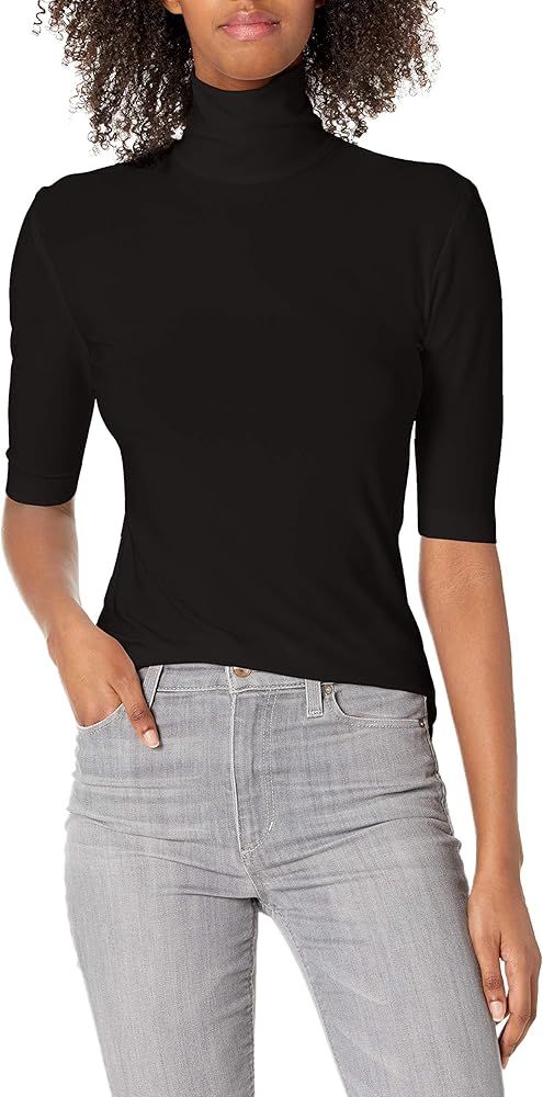 Norma Kamali womens Slim Fit Short Sleeve Turtle Top T Shirt, Black, Small US | Amazon (US)