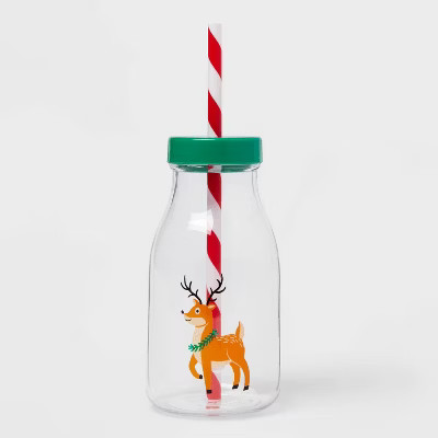 12oz Plastic Reindeer Milk Jug Cup with Straw - Wondershop™ | Target