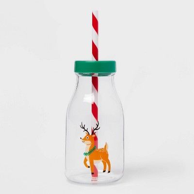 12oz Plastic Reindeer Milk Jug Cup with Straw - Wondershop™ | Target