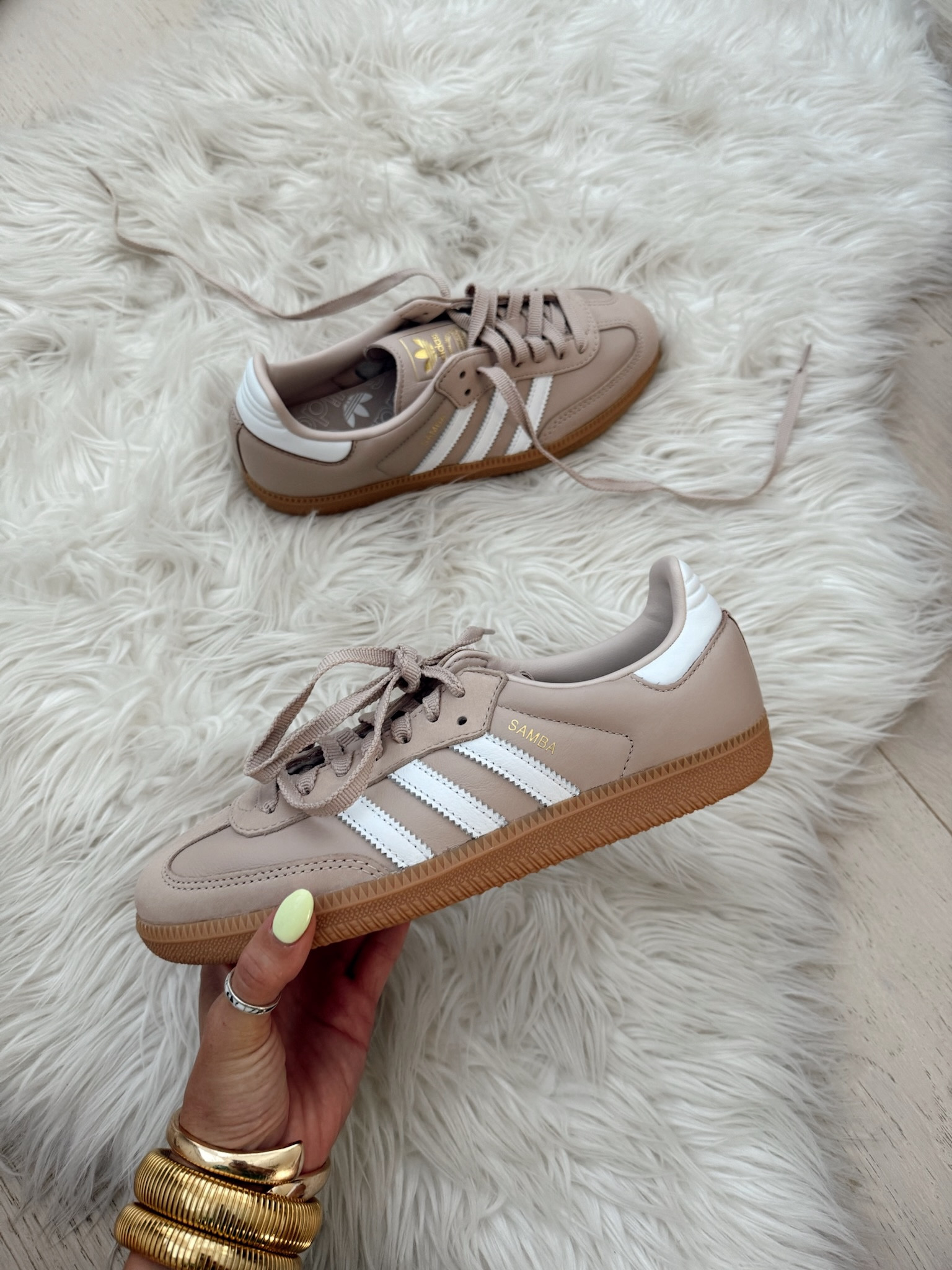 MUST HAVE
NEUTRAL ADIDAS!
I love the metallic gold detailing. They are selling out quickly. Get your size! 🤎✨🤍

#LTKStyleTip #LTKGiftGuide #LTKShoeCrush
