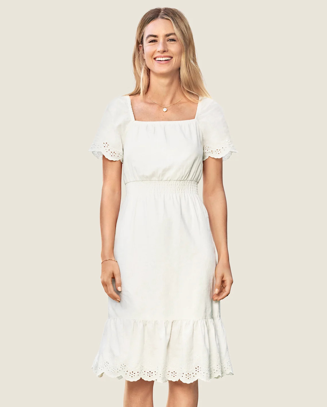 Womens Mommy And Me Eyelet Linen-Blend Tiered Dress - white | The Children's Place