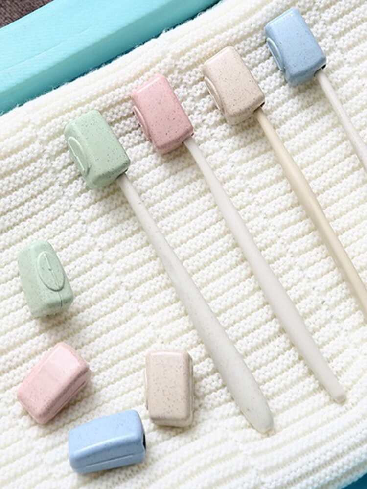 4pcs Random Color Portable Toothbrush Cover, Small Plastic Toothbrush Head Cap For Outdoor Travel | SHEIN