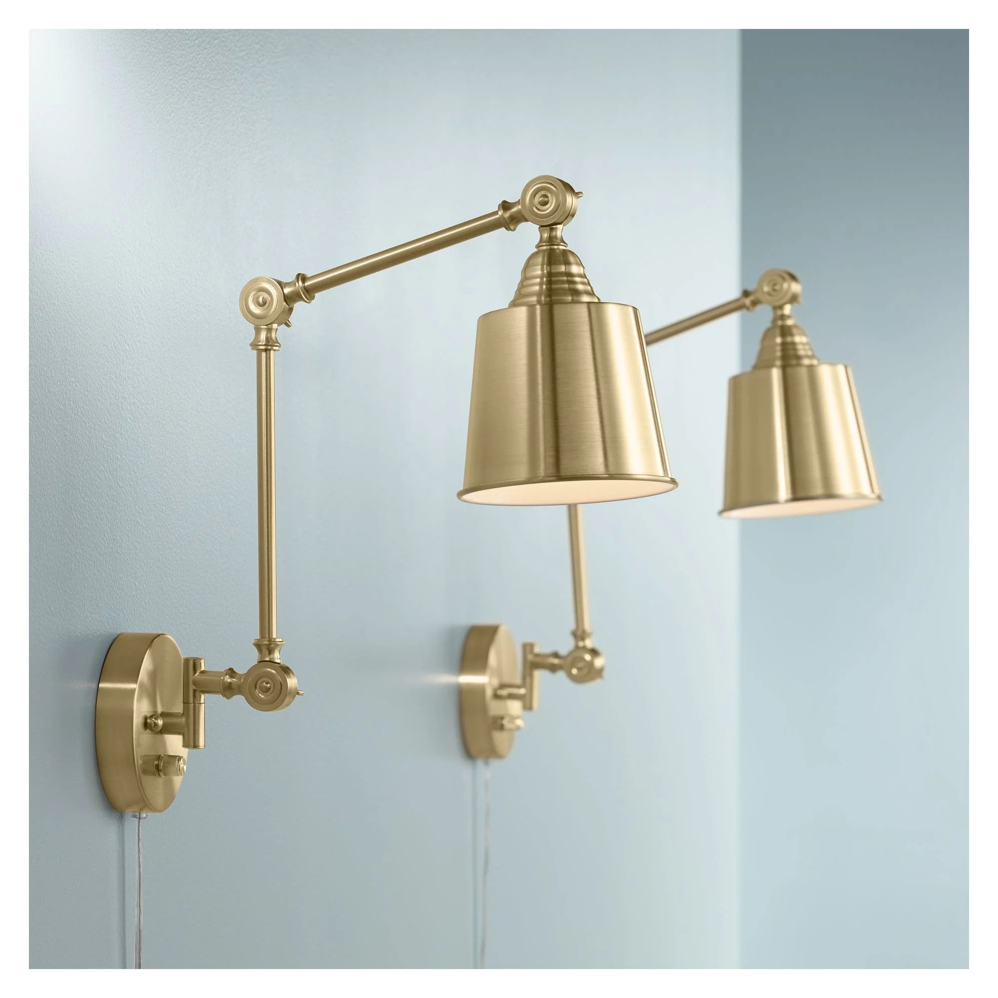 360 Lighting Modern Swing Arm Wall Lamps Set of 2 Antique Brass Plug-In Light Fixture Adjustable ... | Walmart (US)