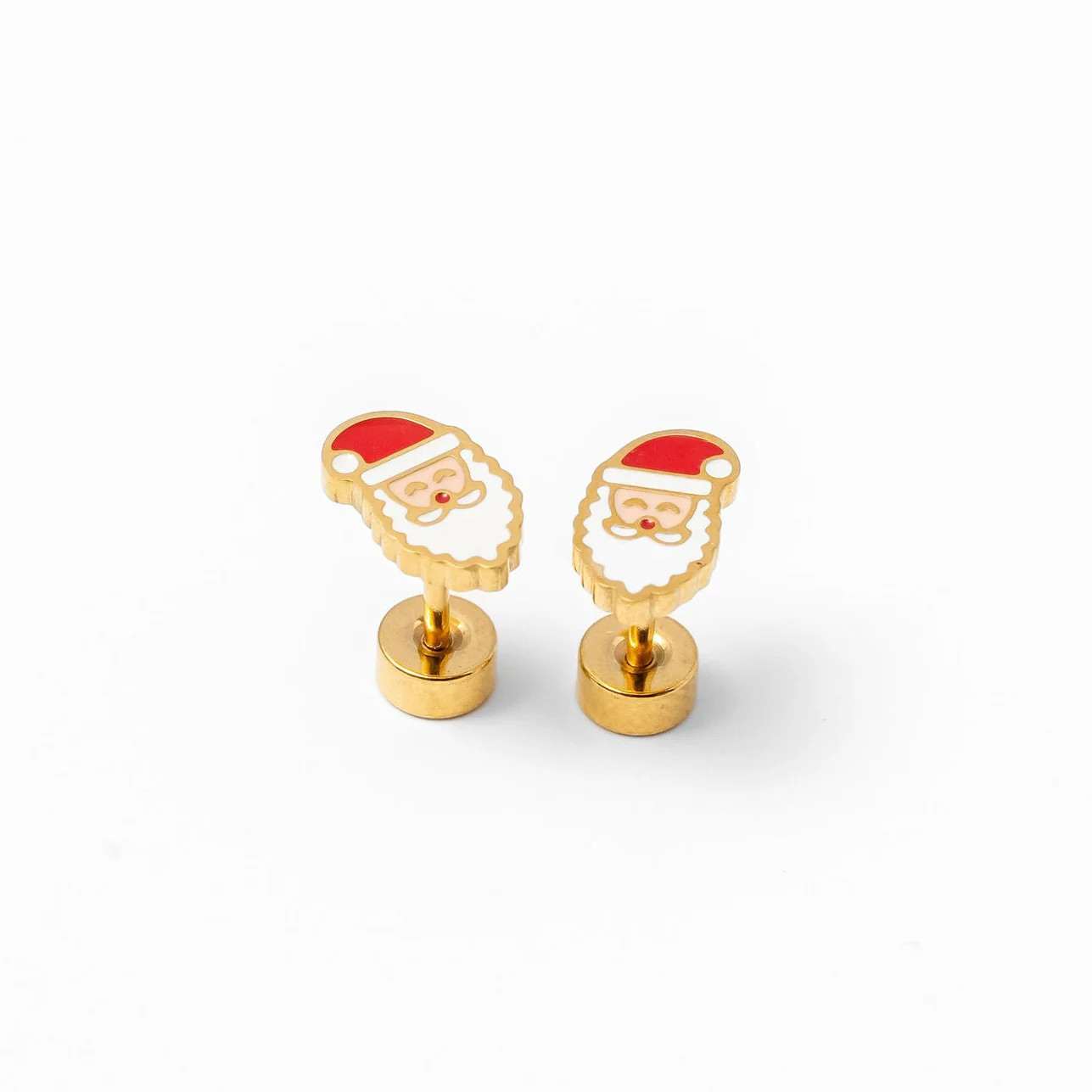 Hypoallergenic gold and enamel Santa flatback Stud Earrings | Pip Pop Post