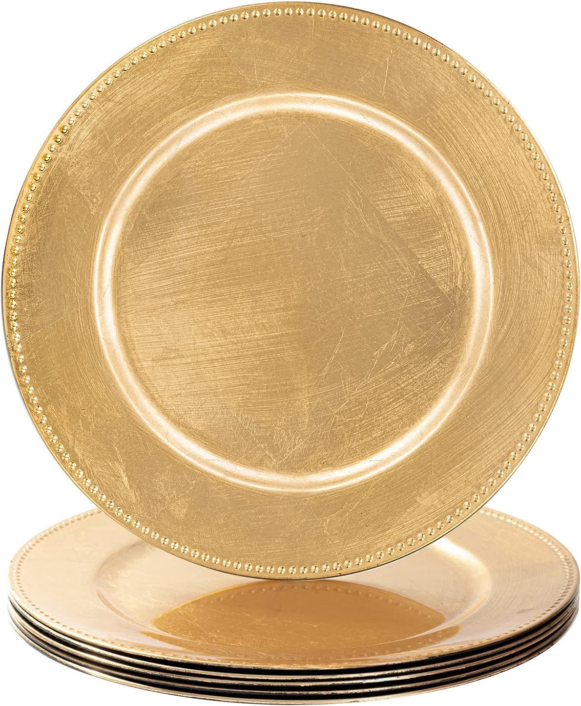 MAONAME Foil Gold Charger Plates with Beaded, 13" Plate Chargers for Dinner Plate, Plastic Round ... | Amazon (US)