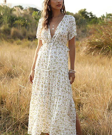 White Floral Tiered V-Neck Maxi Dress - Women | Zulily