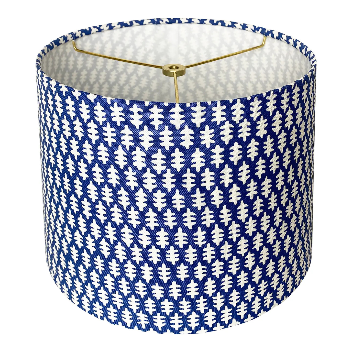Small Print Navy and White Barrel Lamp Shade, 10x12x9 | Chairish