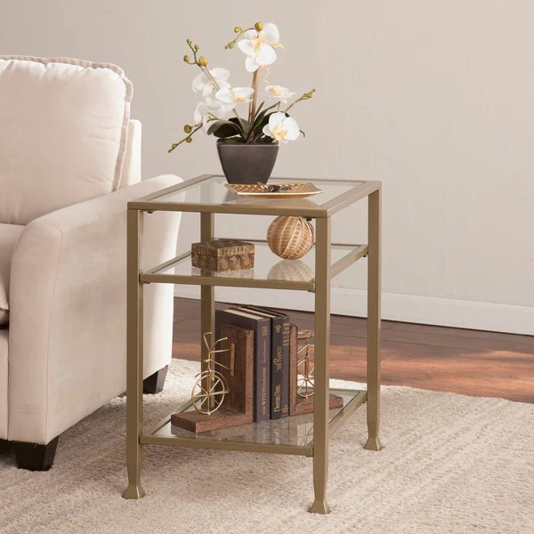 Porch & Den RiNo Brighton Matte Gold Metal/ Glass Side Table | Bed Bath & Beyond