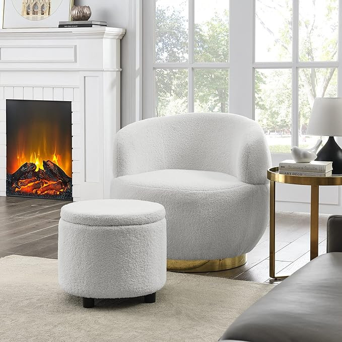 Antetek Swivel Chair with Storage Ottoman, Round Accent Sofa Chair, Club 360 Degree Swivel Barrel... | Amazon (US)