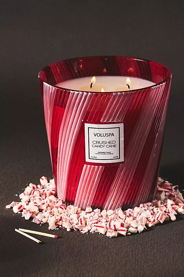 Voluspa Candy Cane Glass Candle By Voluspa in Red | Anthropologie (US)