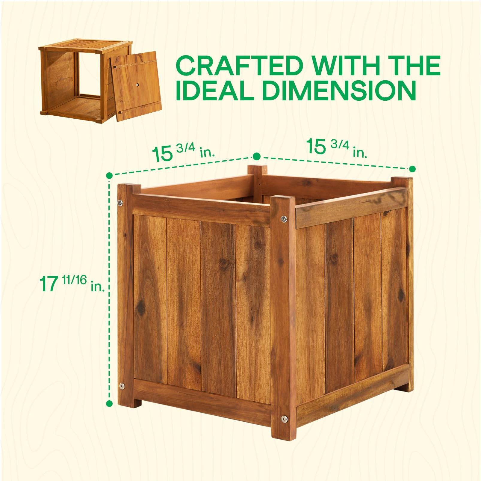 IDZO Acacia Wood Flower Planter Box for Outdoor Plants, 1pc Wooden Raised Garden Bed with Handles... | Amazon (US)