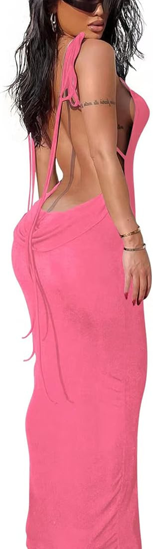 Doweha Women Backless Cowl Neck Cocktail Dress Halter Slip Long Semi Formal Party Wedding Guest 2... | Amazon (US)